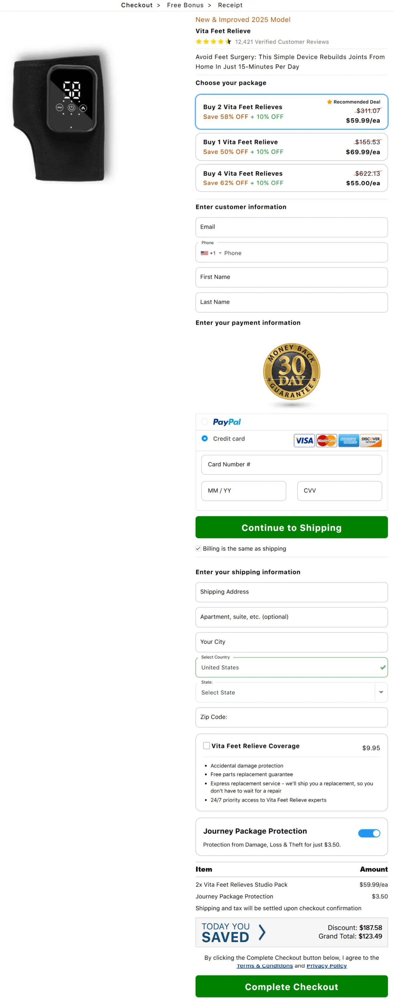 Vita Feet Relieve secure checkout page